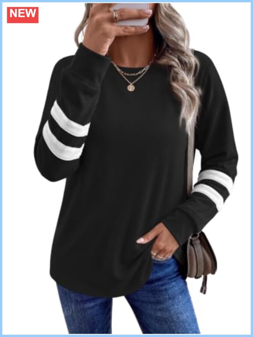 Womens Long Sleeve Color Block Loose Fit Sweatshirt Tunic Top